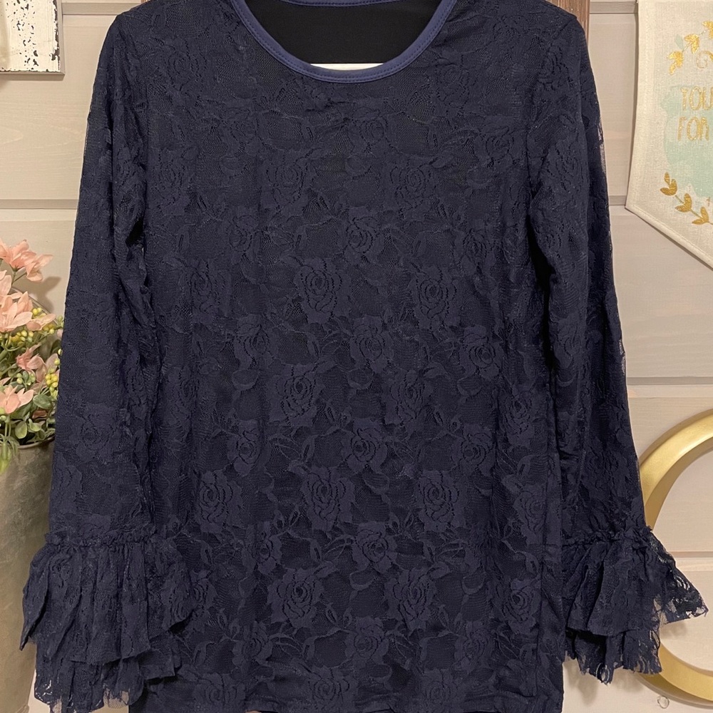 Navy lace long sleeve shirt